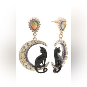 BETSEY JOHNSON TWO TONE CAT MOON DROP EARRINGS - NWT